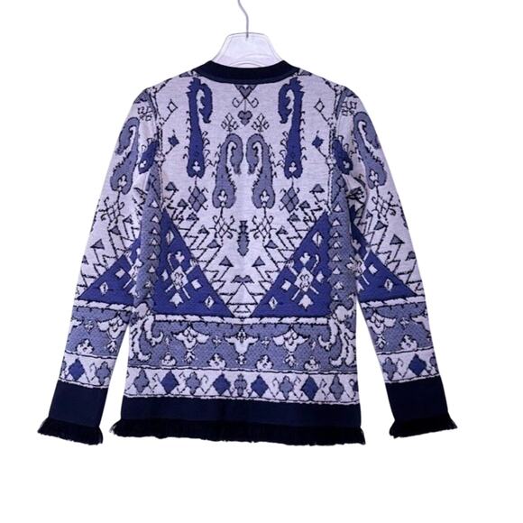 Tory Burch Lisbon Jacquard Tapestry Sweater in Malibu Blue Size XS - Picture 3 of 4